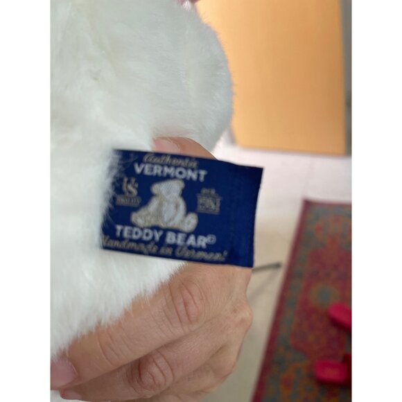 Vermont Teddy Bear Company Plush 16  Jointed Bear White Bow - Picture 4 of 15